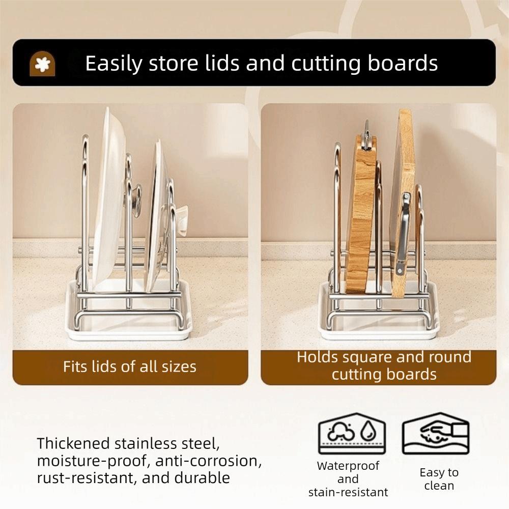 Multi-layer Pot Lid Rack Rustproof Stainless Steel Chopping Board Organizer with Drainage Tray Space Saving Pot Cover Shelf
