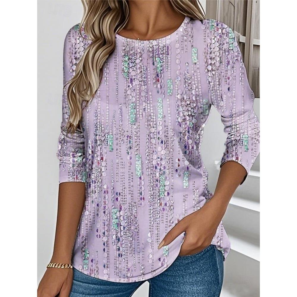 A 3D printed long-sleeved T-shirt for women, casual and fashionable