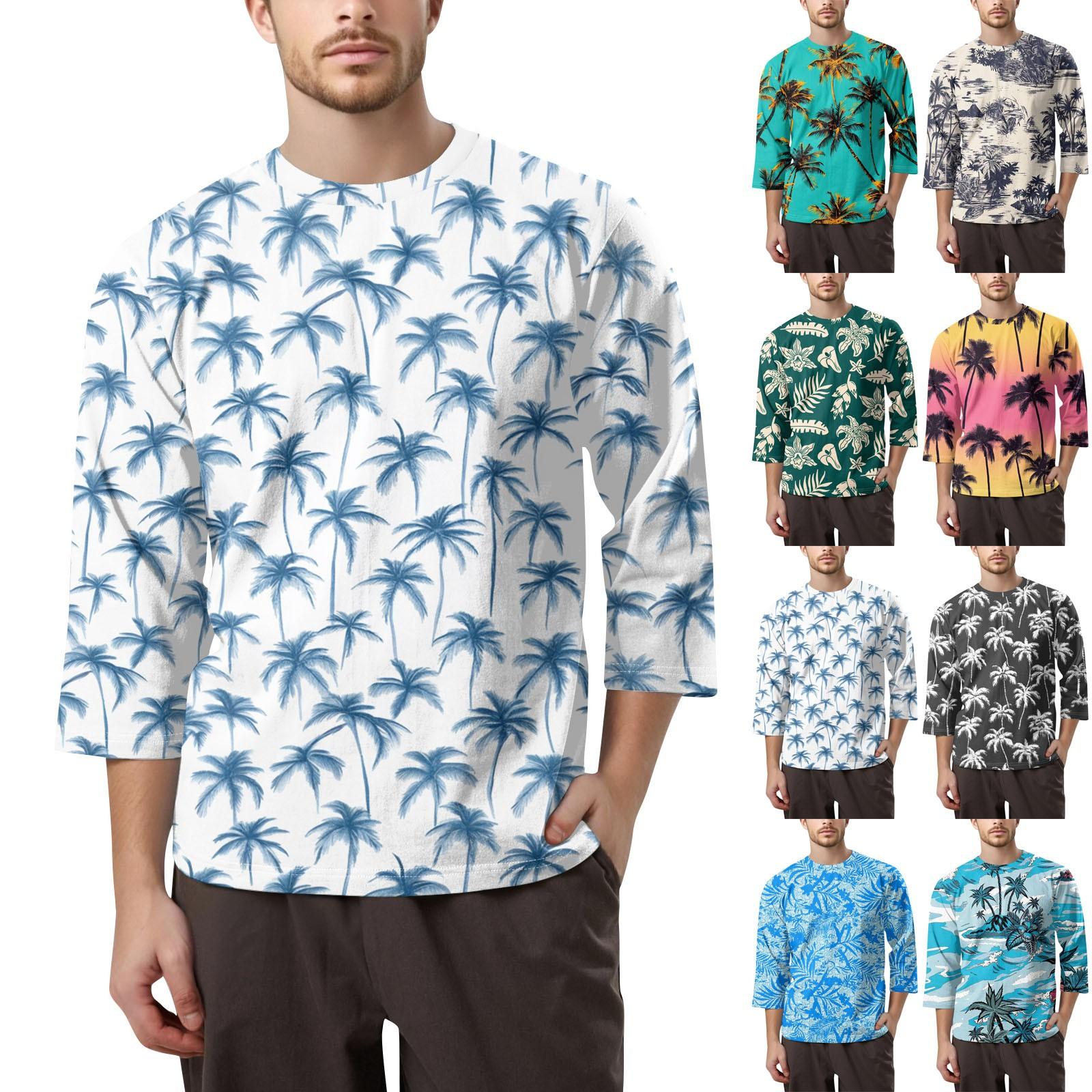 

Men s Fashion Printed Round Neck 3/4 Sleeve Tops T-Shirt XXXXL