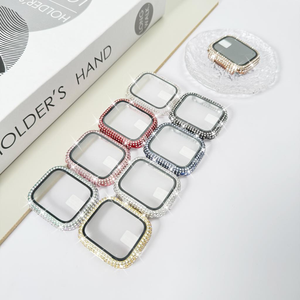 Etui Błyszczące z Cyrkoniami + Szkło Hartowane dla Apple Watch Seria 11 10 9 8 7 SE, 46 42 45 41 44 40 38mm
