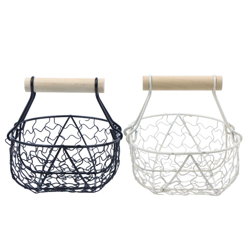 Cesta de Almacenamiento de Alambre Metálico con Asa Portátil Organizador Portahuevos Fruta Pan Cesta de Frutas Creativa Para Cocina Hogar Picnic