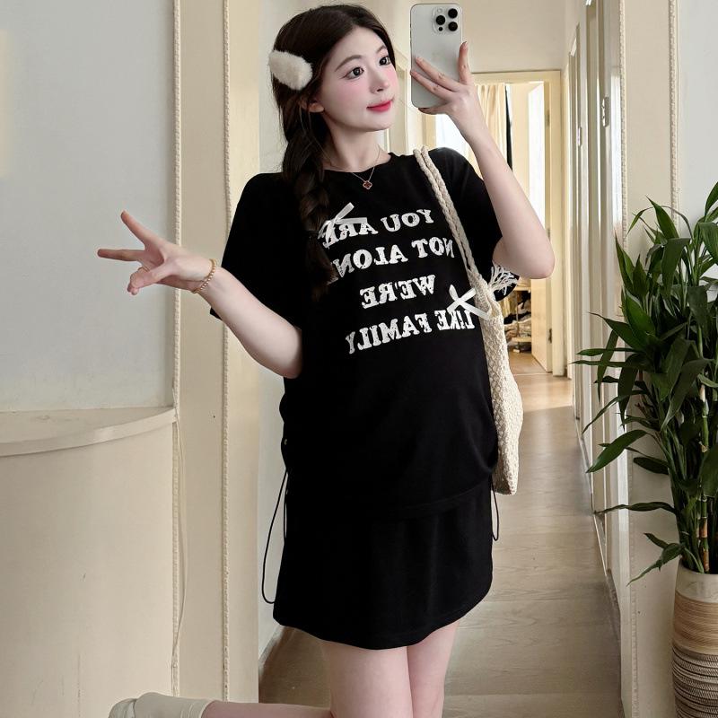 2026 Summer Maternity T-shirt & Drawstring Skirt Set XL