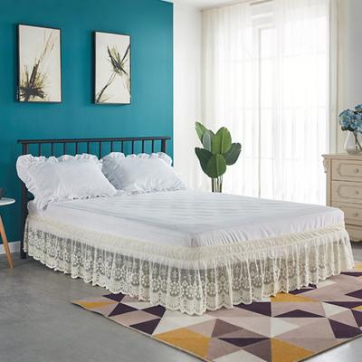 Lace Bed Skirt 15" Drop Elastic Dust Ruffle Bedskirt Wrap Around 3 Sides of Bed Machine Washable Bed Skirt for Twin/Full/Queen/King Bed