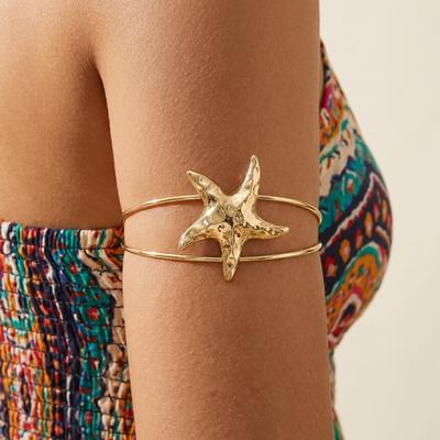Fahion Starfish Adjustable Cuff Bracelet for Women Boho Starfish Upper Arm Open Bangle Festival Party Jewelry Gift
