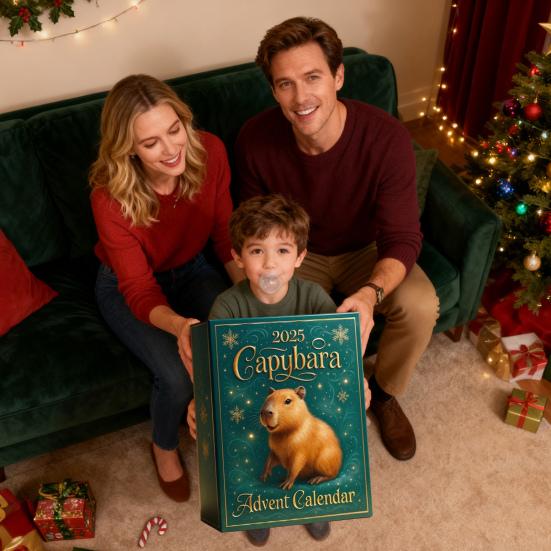 Calendar de Advent Capibara 2025 24 de Zile Calendar Numărătoare Inversă Crăciun cu 24 Buc Ornamente Capibara 2D/3D Cadou Surpriză pentru Decor de Sărbători