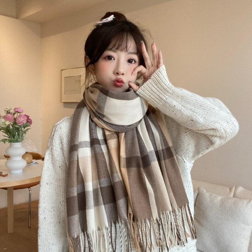 Thickened Plaid Scarf Double-Sided Unisex Scarf Shawl Imitation Cashmere Scarf Outdoor Wear