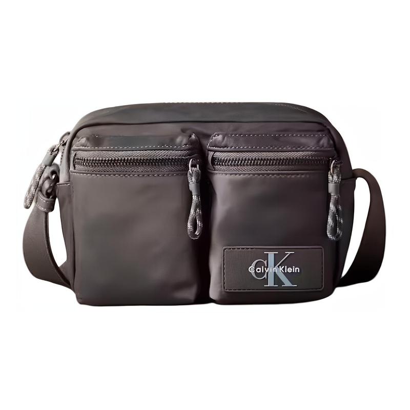 Calvin Klein Brand logo patch zipper closure polyester camera bag crossbody bag men s granite gray