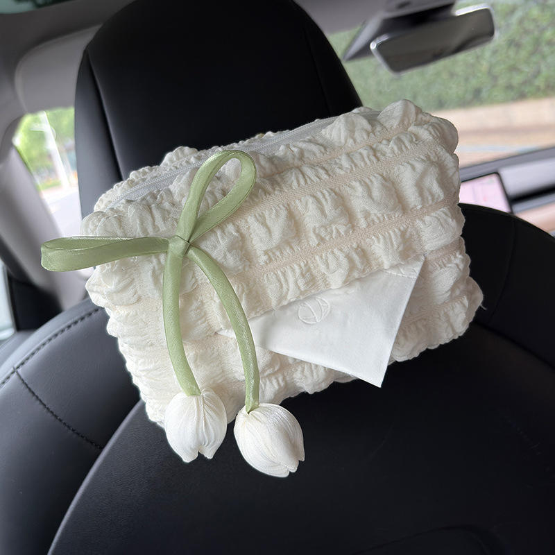 Soft Car Tulip Tissue Box Holder Universal Auto Seat Back Organizer Stylish Cute Interior Accessories For Cars With Multiple Placement Options