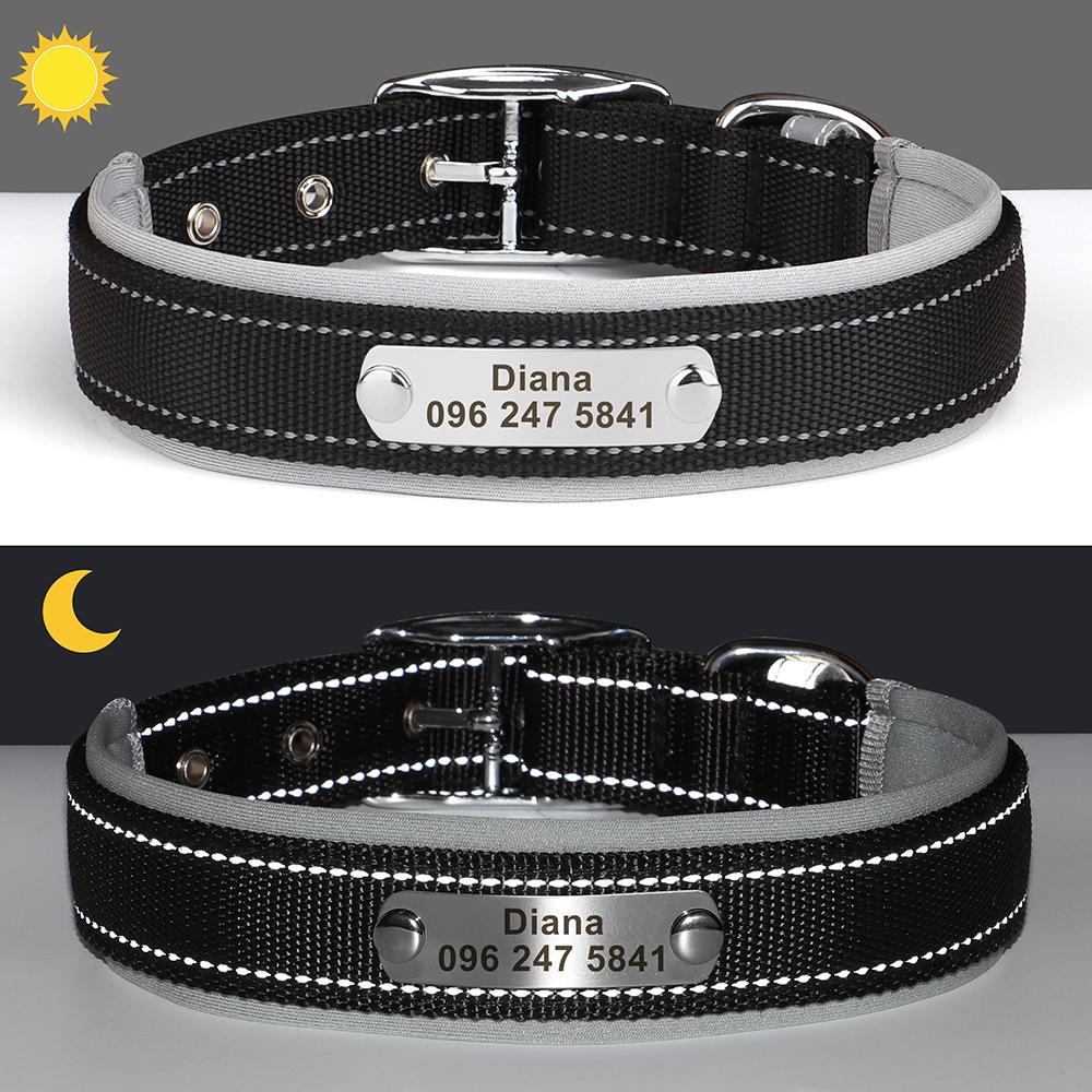 Reflective Dog Collar Free Personalized Dog Necklace Adjustable Engraving Pet Name Collars for Small Medium Large Dogs Pitbulls