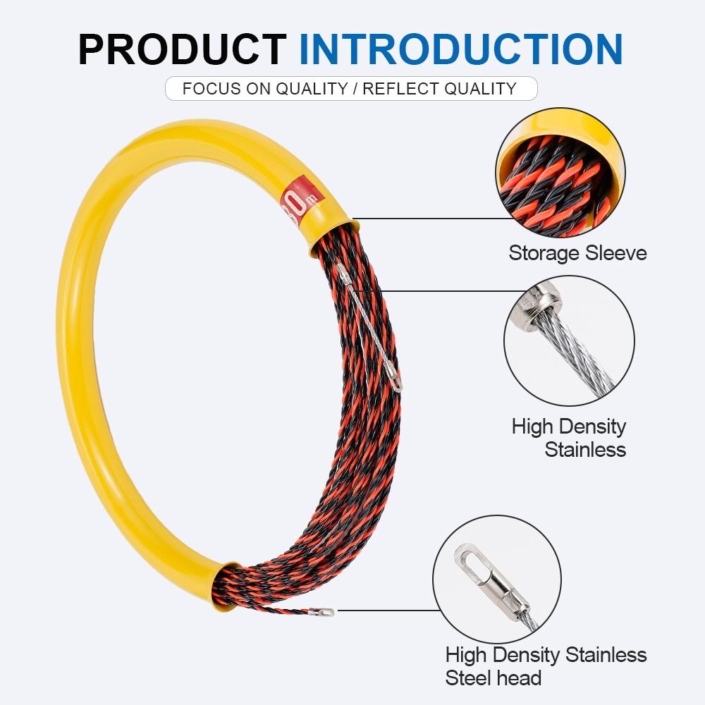 30/50M Cable Wire Puller Duct Snake Rodder Conduit Fish Tape Reel Cable Installation Tool Electrician Threading Device