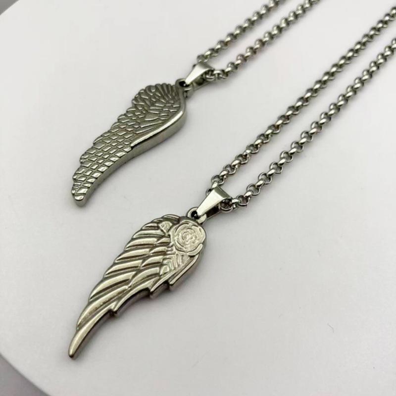 Rose Wings Stainless Steel Feather Pendant Necklace