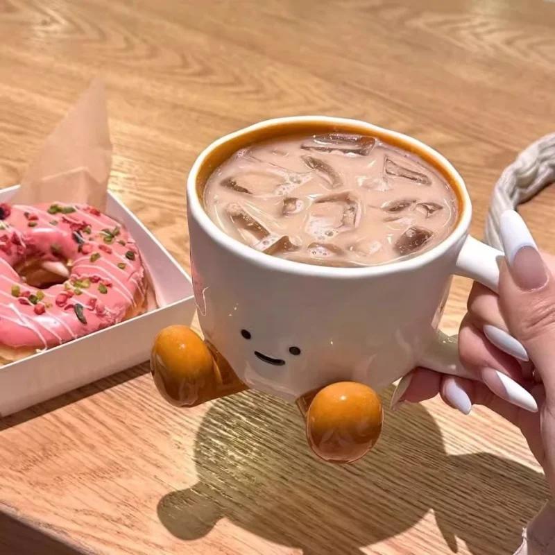Cartoon Sitting Posture Coffee Mug Cute Style Ceramic Water Cup Girl Household Breakfast Oat Milk Mug Office Desktop Decoration