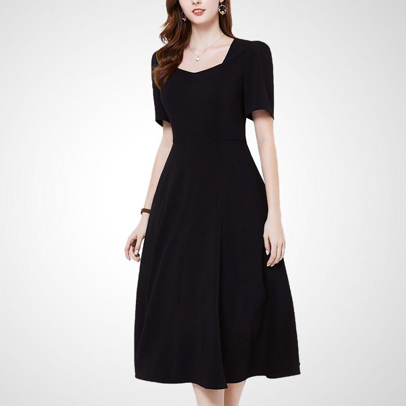 

Французская простота Летнее элегантное платье А-силуэта с квадратным вырезом Black S