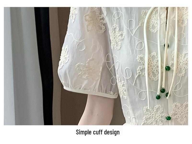 Women's Summer Jacquard Midi Dress with Stand Collar, Slim Waist, and Modern Chinese Style