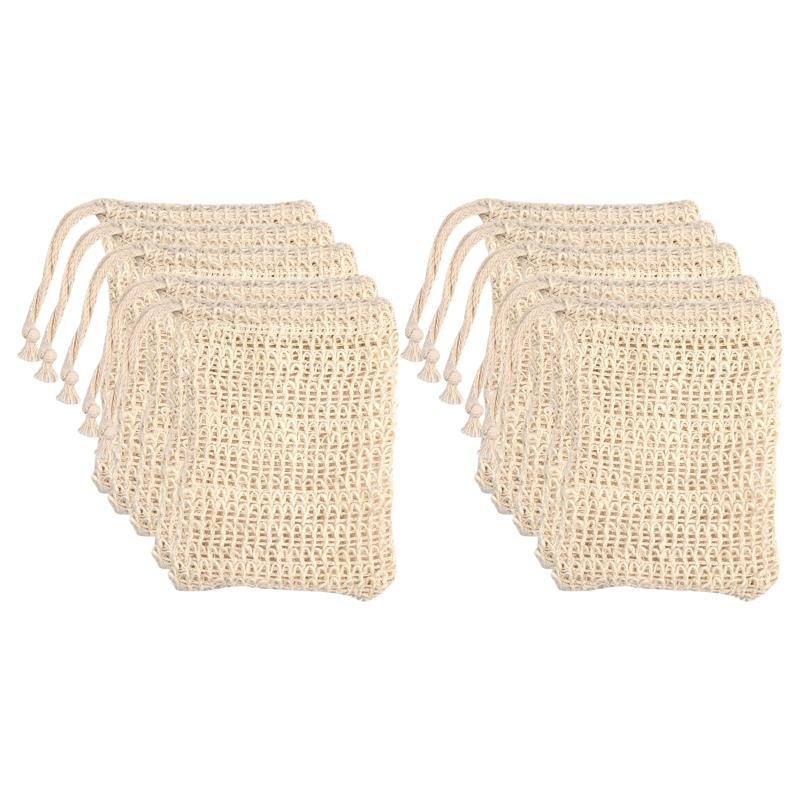 10pcs Exfoliating Soap Bag Natural Sisal Soap Saver Pouch Bag for Shower Reusable Bath Soap Bags with Drawstring Bubble