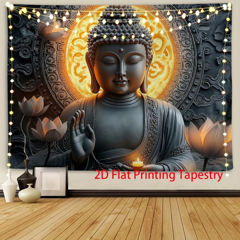 VIKAMA Retro Zen Lotus Buddha Art Tapestry Living Room Sofa Background Wall Yoga Room Wall Decoration