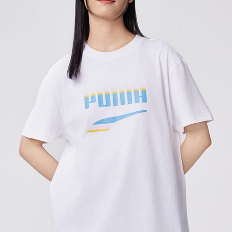 Puma Downtown Tee Letter Print Comfortable Casual Sports Color Block Short Sleeve T-Shirt Unisex Tops White 630113-02