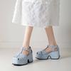 Krazing Pot Polyurethane Spring Summer Size 43 Size 42 Women Platform Women Square Toe Buckle Thick Bottom Pumps