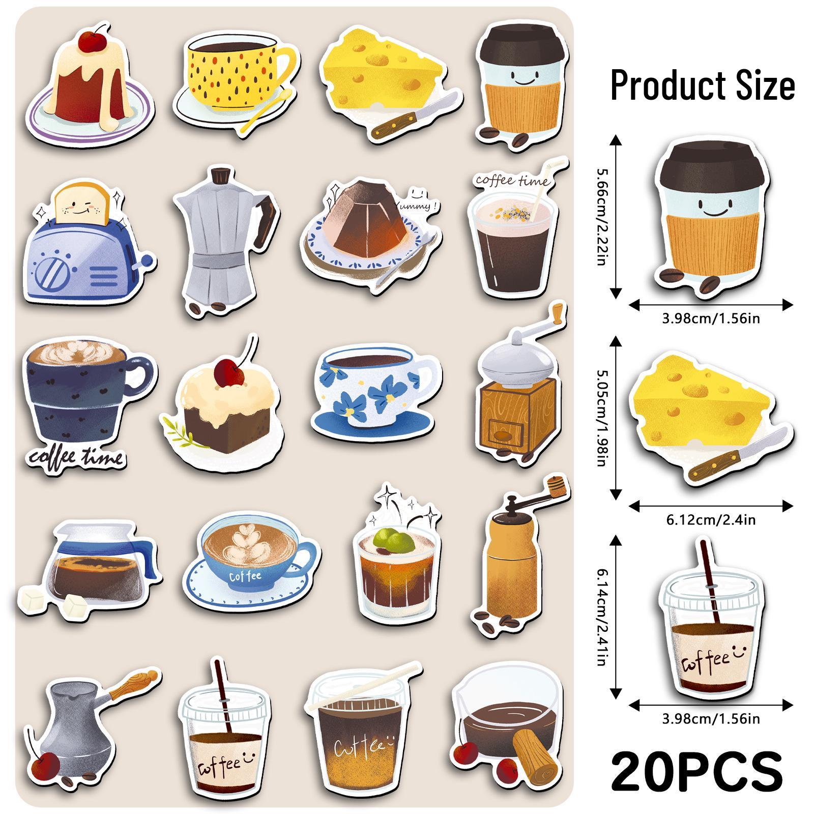 20-Piece Fun Cartoon Coffee-Themed Soft Magnetic Stickers 5.5-8.5 CM