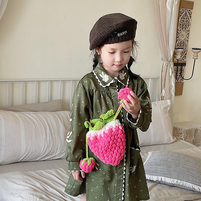 Adorable Korean Style Knitted Strawberry Crossbody Bag For Girls Soft Plush Design