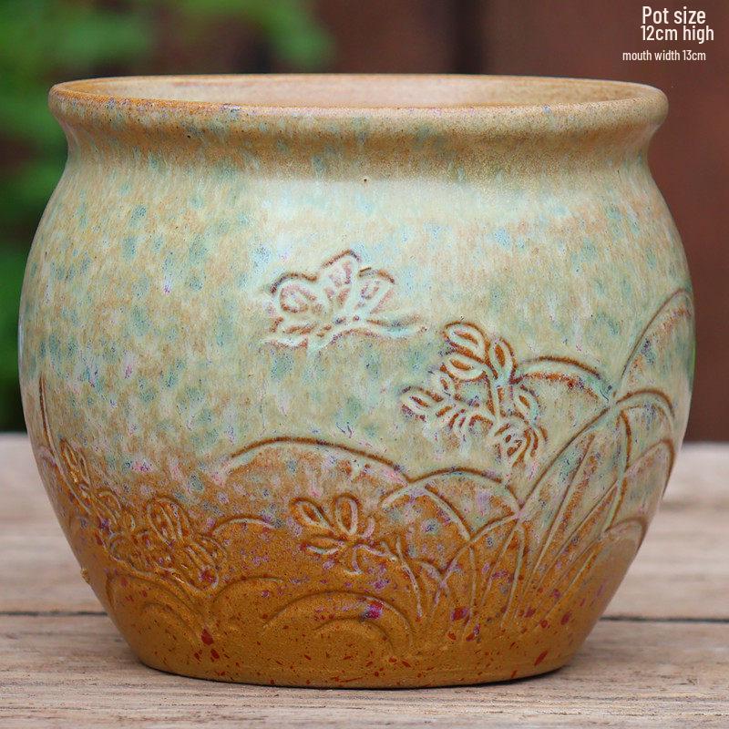 Handmade Retro Zisha Ceramic Pot for Succulents, Orchid, and Asparagus - Breathable Small Flower Pot