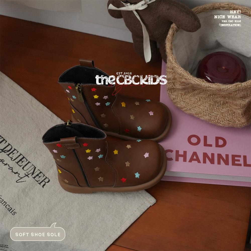 XSHX Retro "Miao Star" Children's Knight Boots Chelsea Leather Boots Boys and Girls Side Zipper 248089