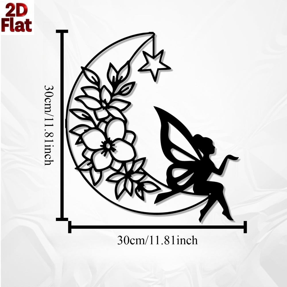 Wrought Iron Fairy Moon Wall Art Fantasy Home Decor Garden Statue Rustproof