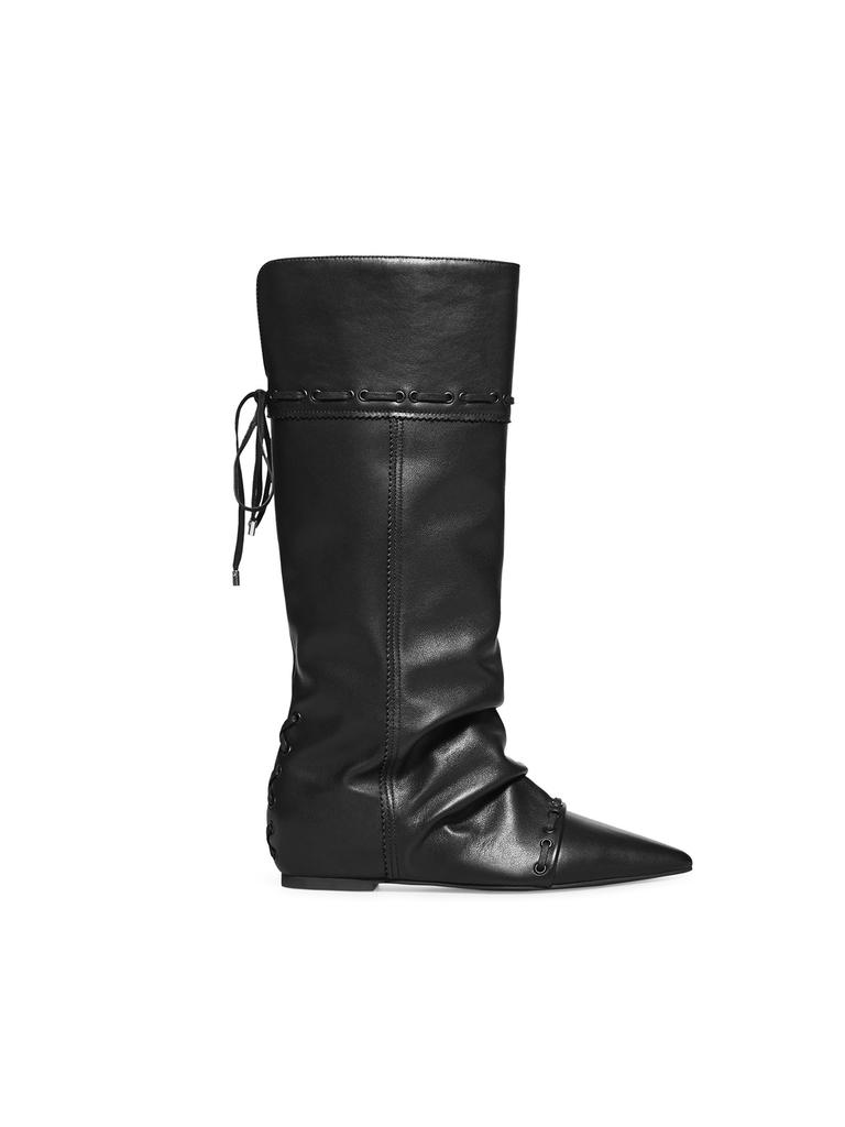 Retro pointed versatile pleated stacking boots boots 2025 new foldable two-wear inner heightening fashion boots women