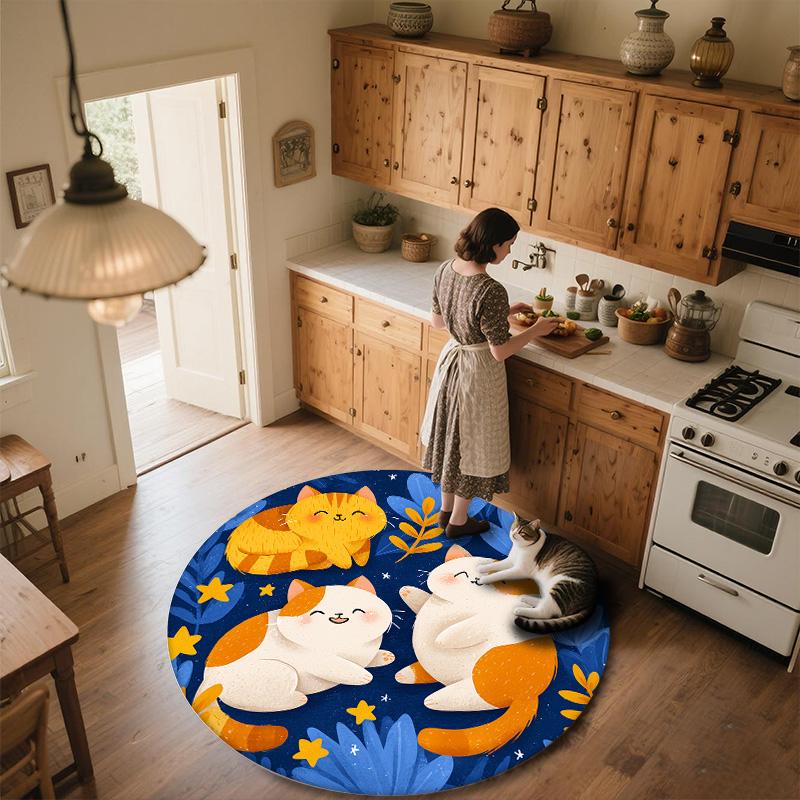 Flat Style Cat,Round Area Rug,Carpet Rug for Living Room Bedroom Sofa Playroom Decor,Non-slip Floor Mat
