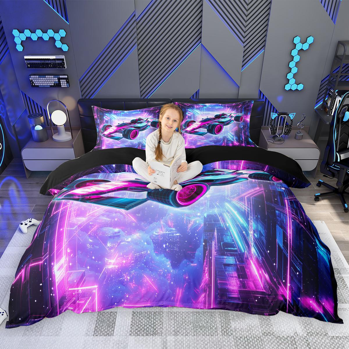 

Homewish Gradient Racing Car Gamepad Duvet Cover Set For Boys Motocross Dirt Bike Bedding Set Futuristic Comforter Cover Set EU Single(135*200cm)3pcs