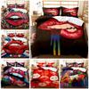 Sexy Lips Three-Piece 3D Digital Printing Red Quilt Cover Bedding Kit