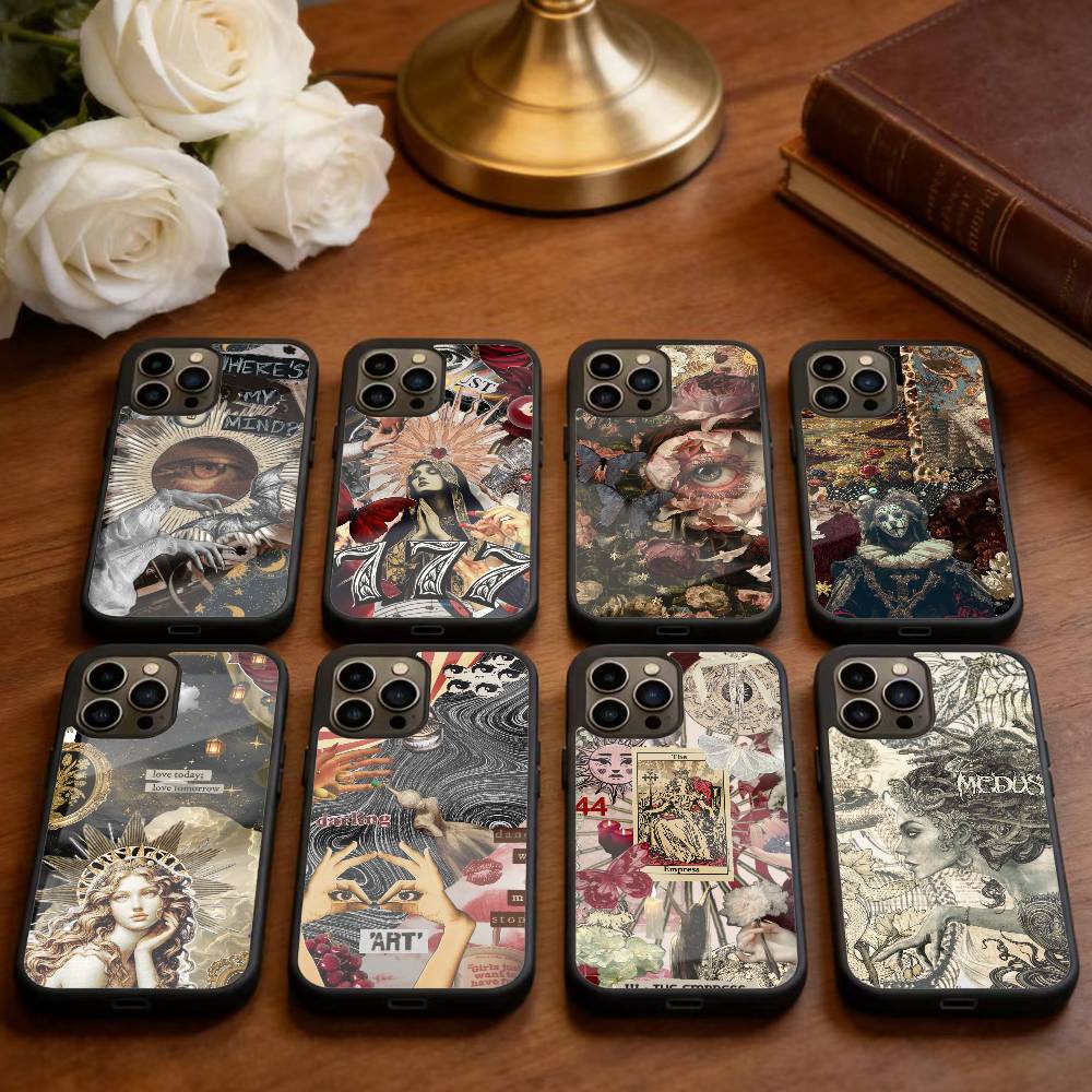 Dark Ornate Collage Art Phone Case For iPhone 14,16,15,13,17,12,Plus,Pro,Max Magnetic For Magsafe Frosted Cover