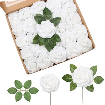 25Pcs Faux Foam Rose Faux Rose Flower Fake Rose with Stem DIY Wedding Bouquet Bridal Shower Centerpiece Floral Arrangement Party