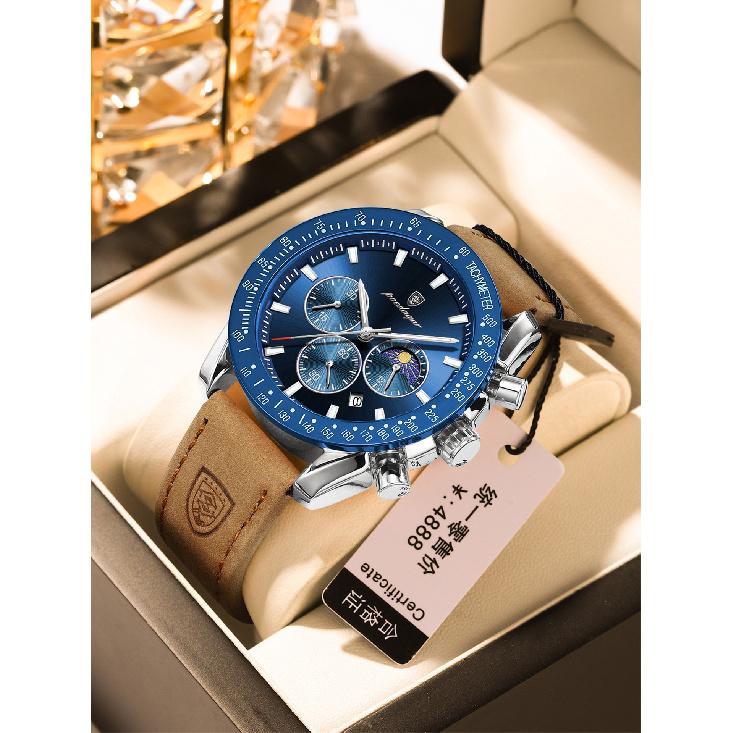 

POEDAGAR National Top Swiss Brand New Multifunctional Sports Men s Watch Quartz Wristwatch P609Silver case with blue