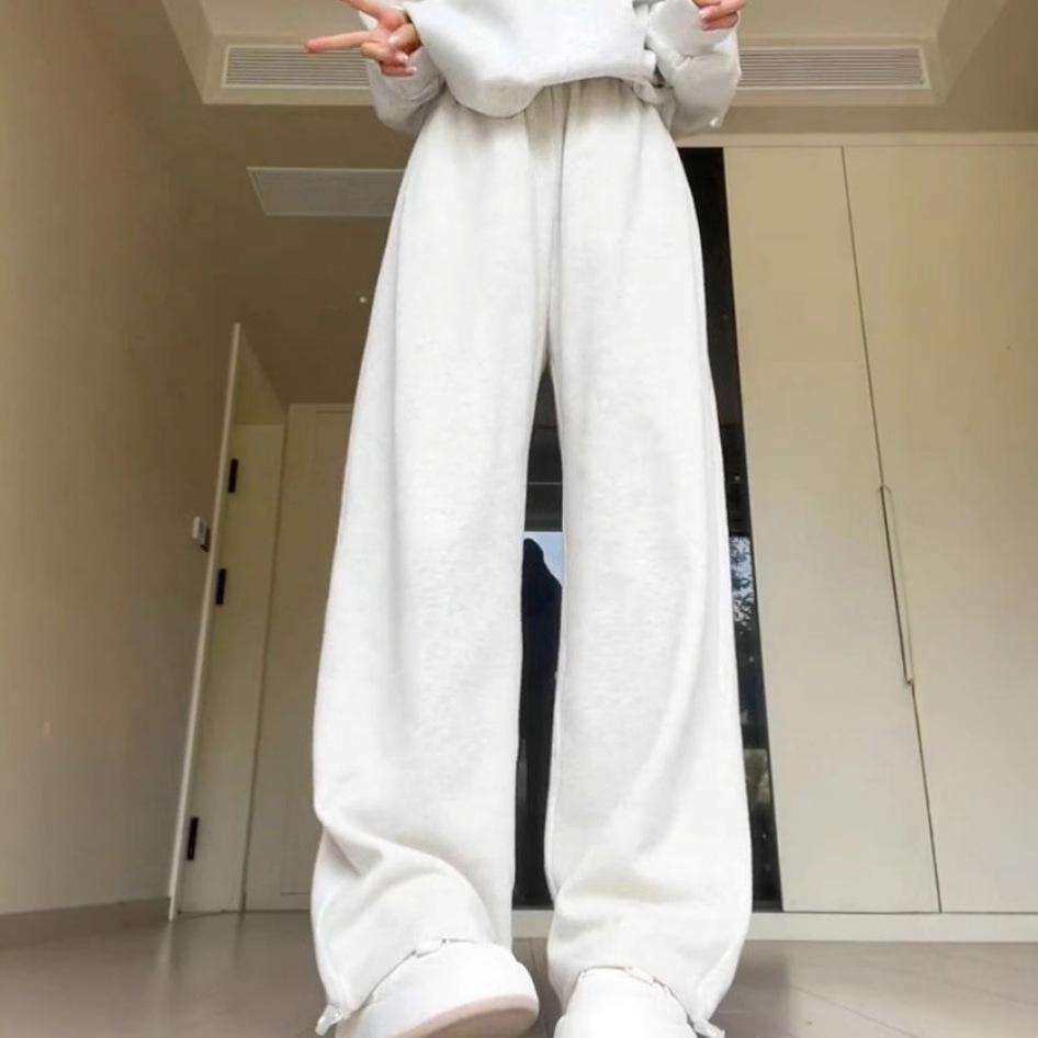 2024 Women's Petite White-Grey Wide Leg Sweatpants: Autumn Loose-Fit Casual Joggers