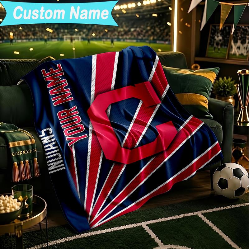 1PC Custom Name Blanket Indians Football Flannel Blankets Patterns Throw Blanket All-Season Soft Gift for Couch, Bed, Camping, Birthday Gifts