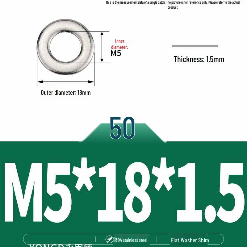 304 Stainless Steel Thickened Flat Washer / Ultra-thin Metal Gasket, Sizes M1.6-M10