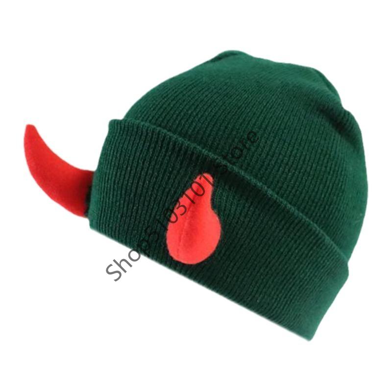 

X6HE Halloween Party Beanie Hat Adult Novelty Devil Horn Knit Hat Festival Headwear