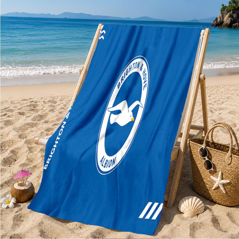 Πετσέτα Παραλίας με Έμβλημα Brighton & Hove Albion, Πετσέτα Παραλίας από Μικροΐνες, Ελαφριά και Γρήγορου Στεγνώματος, για Καλοκαιρινά Ταξίδια, Πισίνα, Δώρο Γενεθλίων