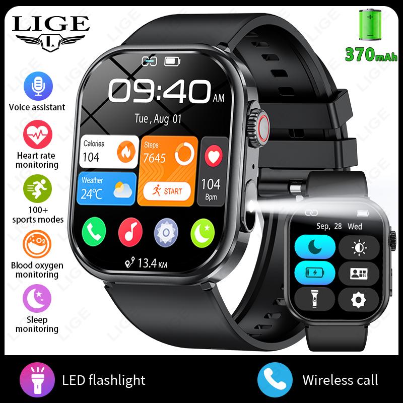 Outdoor Sport Rugged Military Smart Watch Men 2.01inch HD Screen 370mAh Battery Waterproof SWIM Watch BT Calling Smartwatch