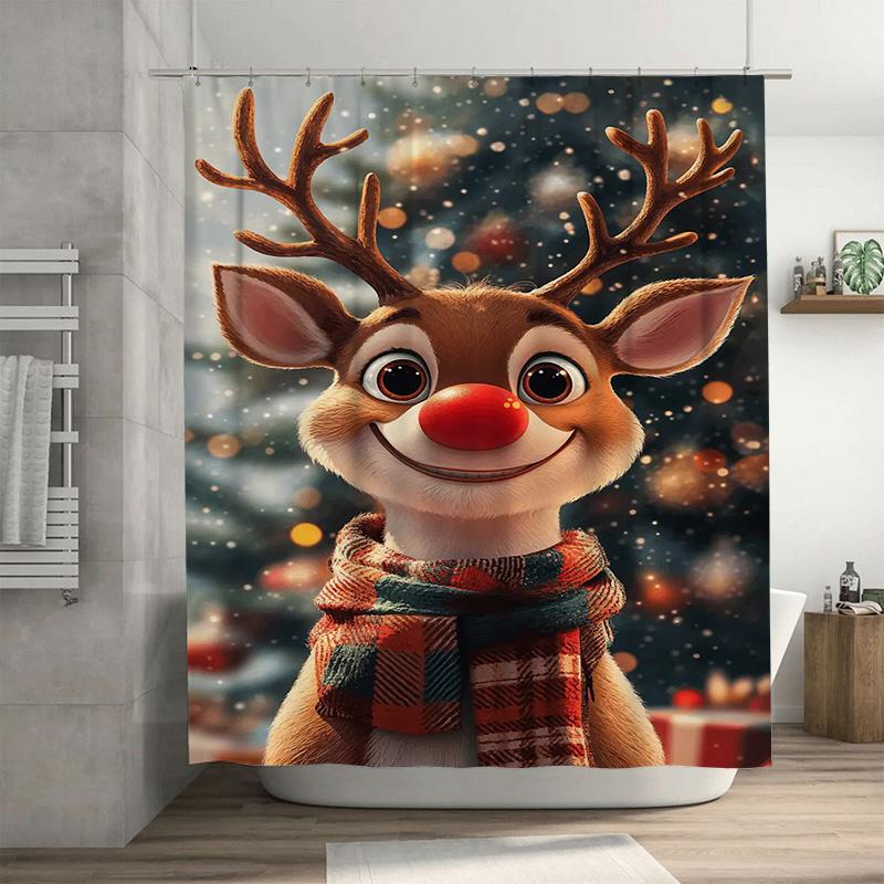 

Tuniu Charming Reindeer Shower Curtain Festive Forest Animal Bathroom Decor Cute Woodland Holiday Gift Cozy Home Accent W60H190(CM)-1 Pcs