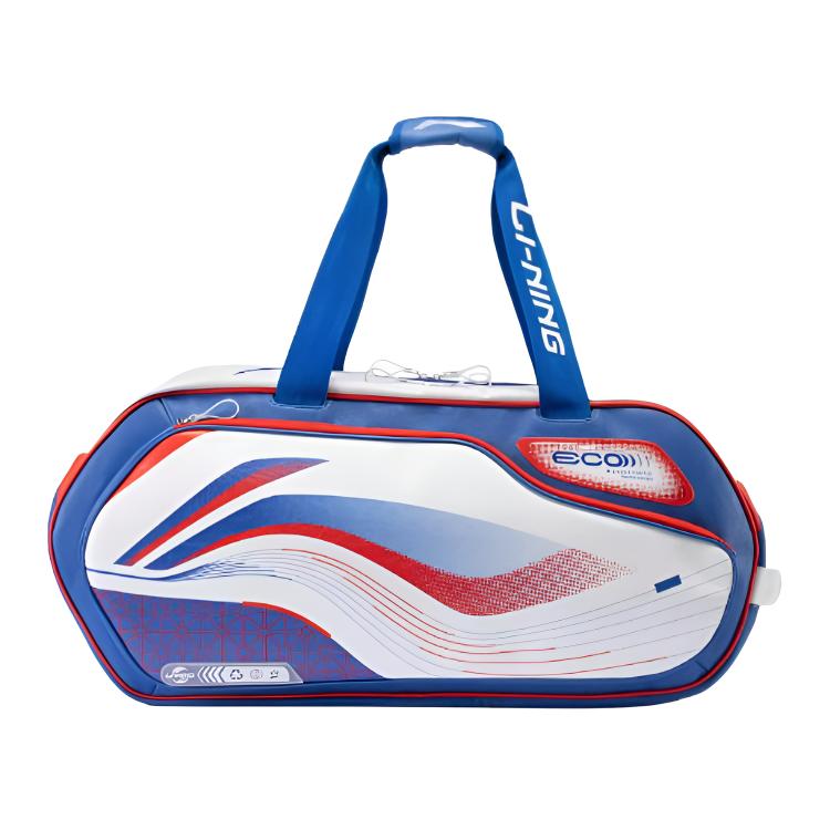 Li Ning Velkokapacitní Sportovní Cestovní PU Taška na Badmintonovou Raketu Unisex Tašky Bílá Modrá Červená ABJU019