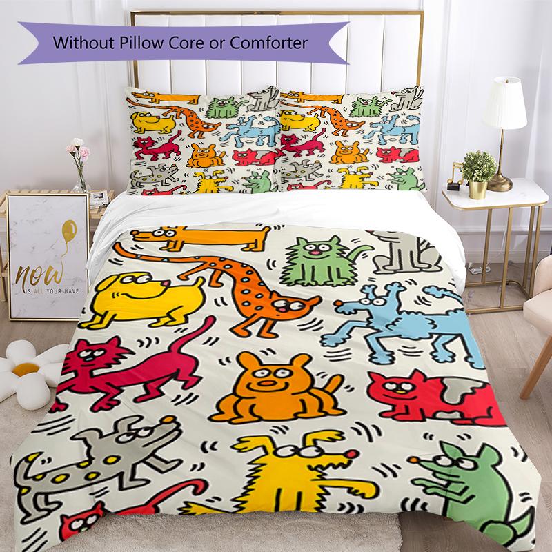 3pcs Keith Haring Ascending1 Pattern Bedding Set Duvet Cover Set Includes Duvet Cover &pillowcases, Perfect All Season Bedroom Decoration & Gift