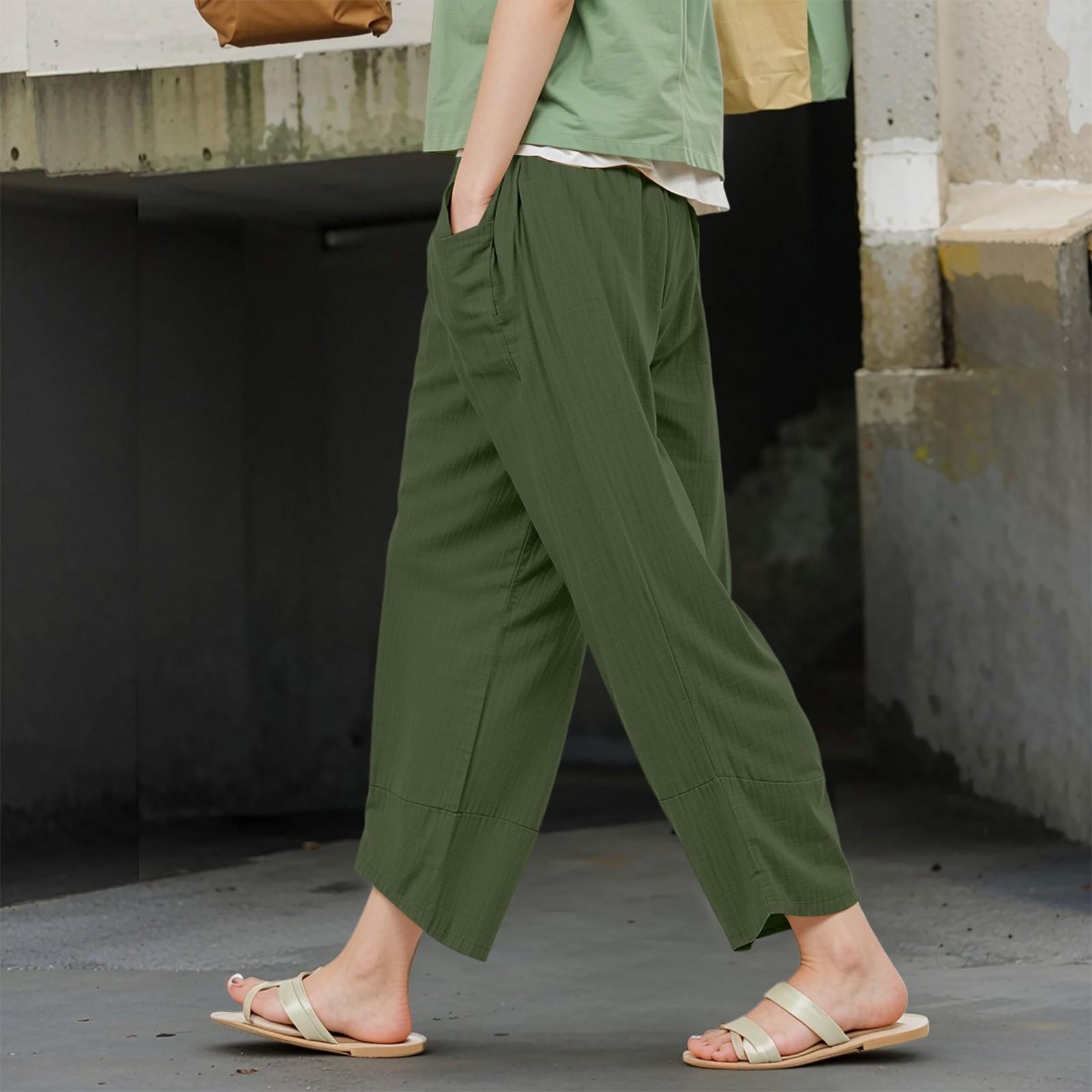 Women Linen Pants Gradient Graphic Elastic Waist Pants Casual Summer Loose Cool  Streetwear With Pockets XXL зелёный