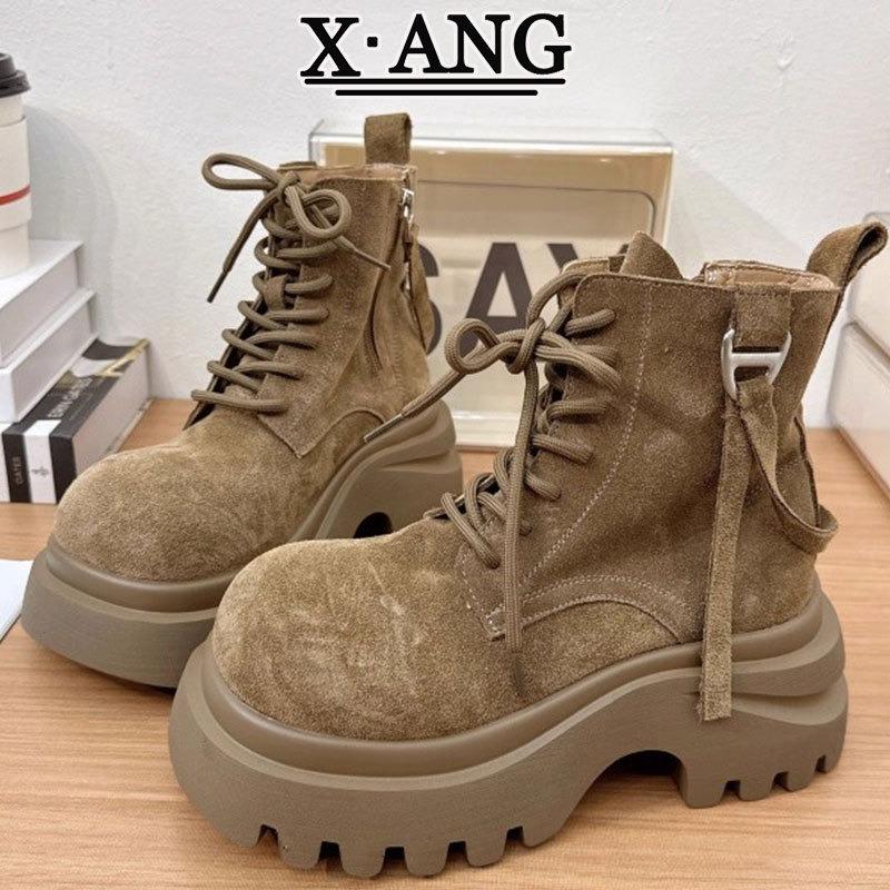 Cowhide version Martin boots Children's thick-soled heightening small short boots New locomotive tooling boots Big yellow boots