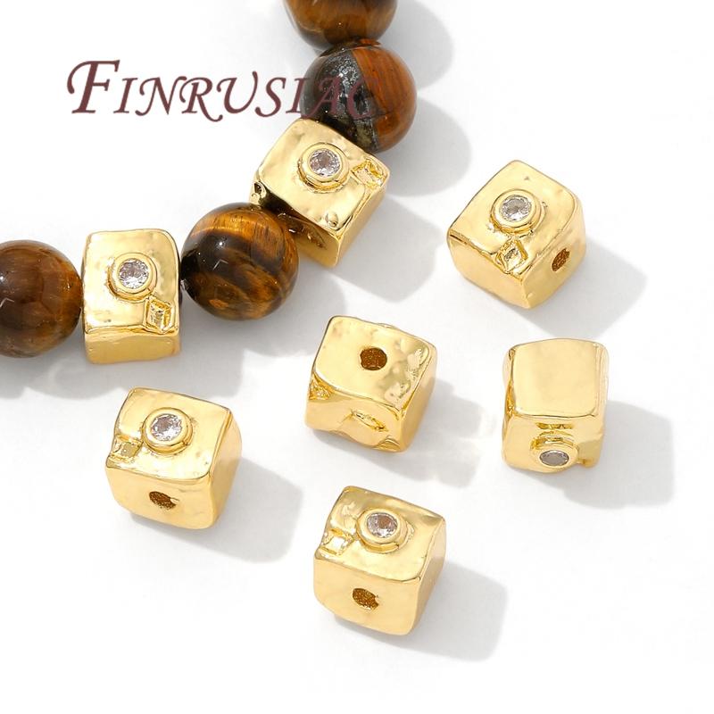 8mm Čtvercové Distanční Korálky Náramky Pozlacené 18K Zlatem, Oddělovač Korálků, Šperky pro Náhrdelníky