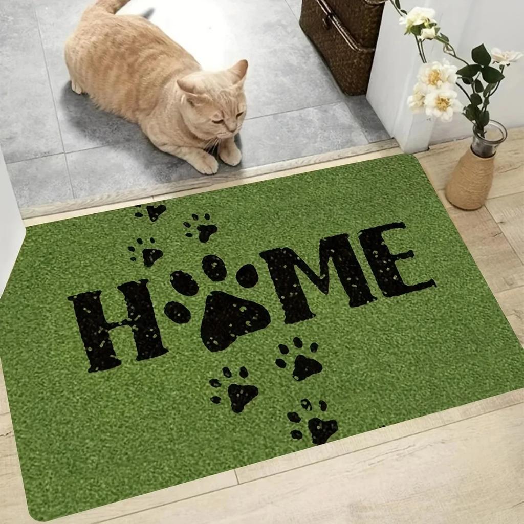 Pet Friendly HOME Paw Print Door Mat Multi-Color Anti-Slip Rug Soft Fabric Cozy Style for Family Home Porch Indoor Decor