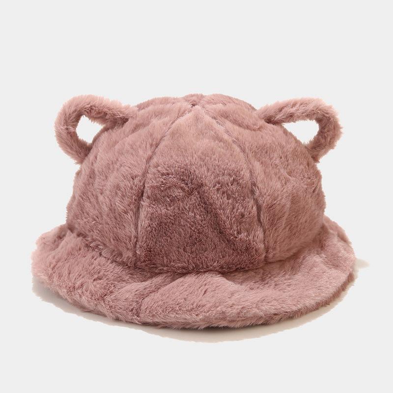 Women's Bucket Hat Winter Cute Cat Ear Plush Fisherman Cap Keep Warm Faux Fur Leopard Bob Cap Female