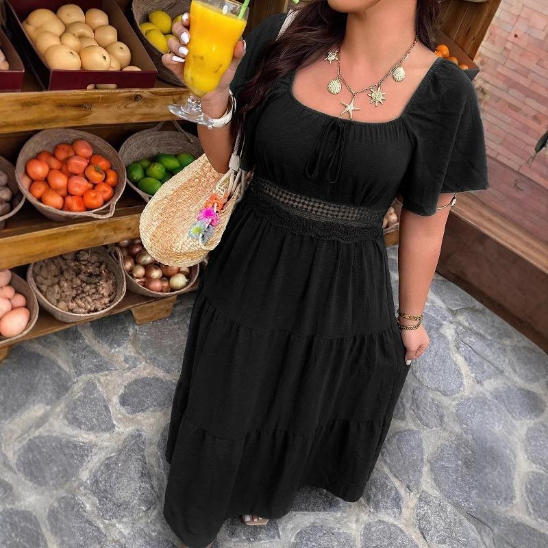 Elegant Square-neck Fitted Long Dress