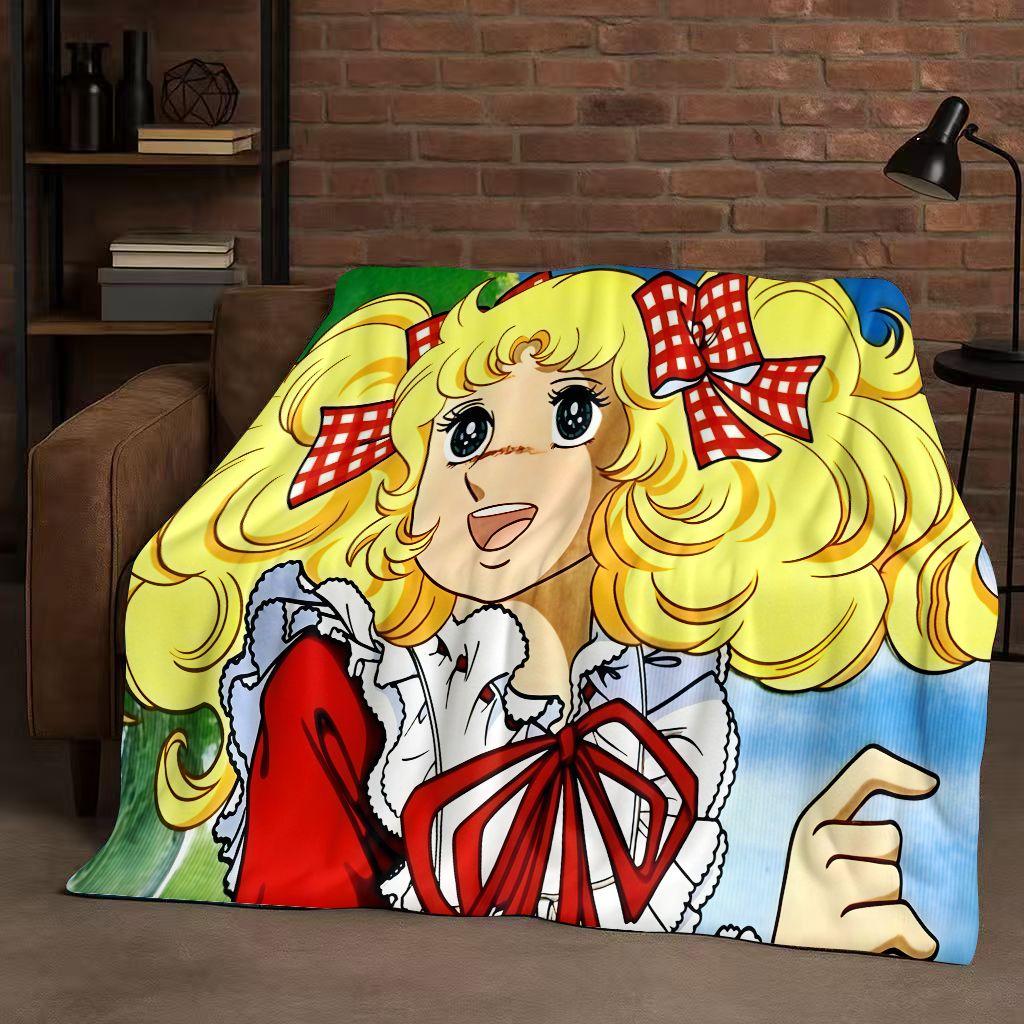 3D Classic Cartoon Candy Candy Sweet Girl Flannel Blanket,Ultra Soft Warm Plush Throw for Home Bedroom Bed Sofa Cover Office Kid
